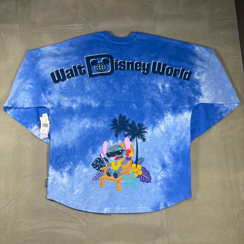 Disney World Stitch Tie Dye Spirit Jersey Blue Long Sleeve Shirt Mens Large NWT